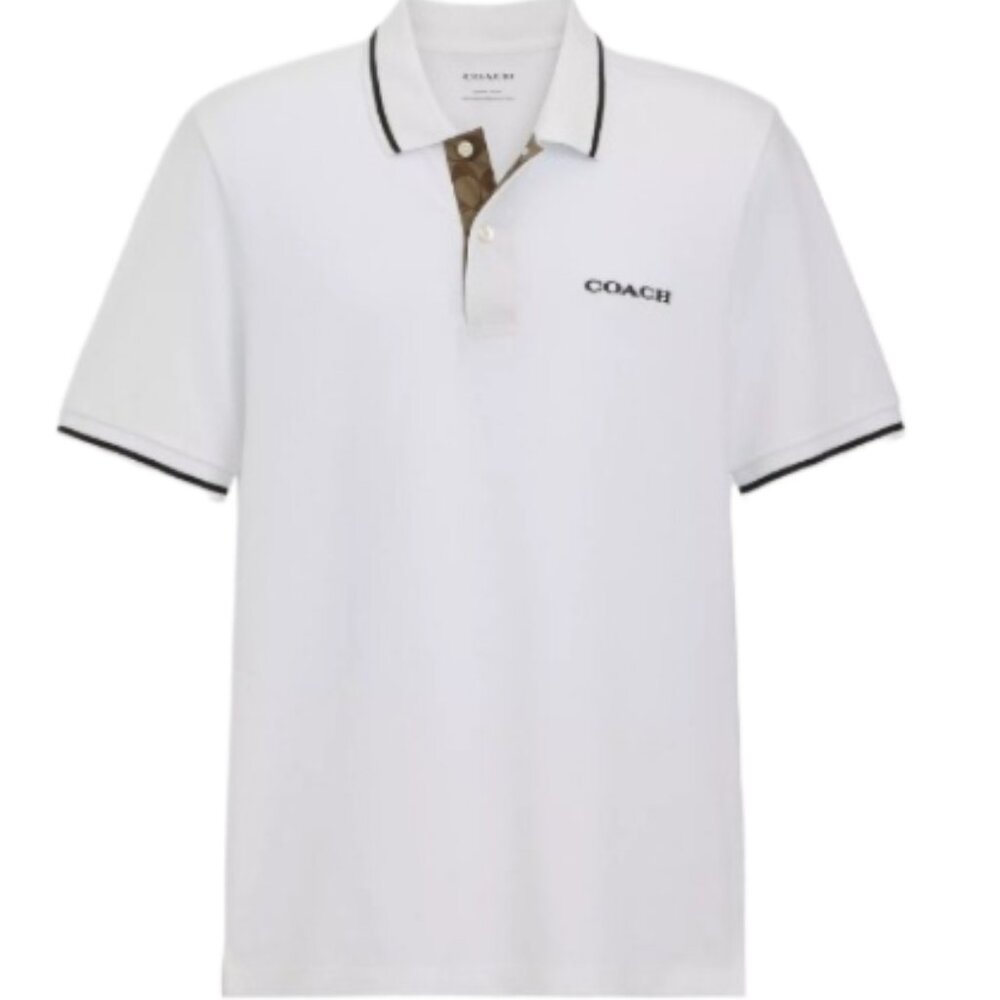 Coach White Signature with Brown Logo Trim Polo Size Small New With Tags